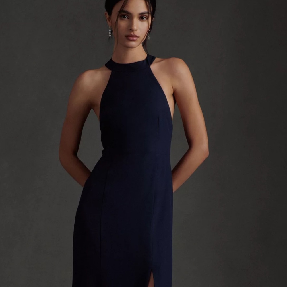 Anthropologie BHLDN Serephina Crepe Maxi Dress in midnight blue